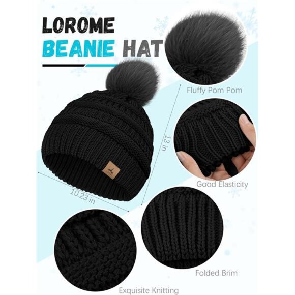 Winter Hat Scarf Gloves and Ear Warmer, Warm Knit Beanie Hat Touch Screen Gloves - Picture 2 of 7